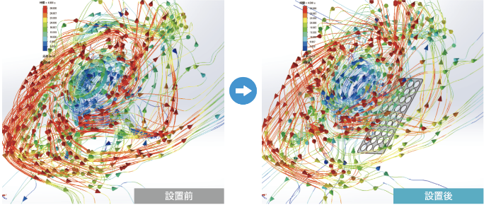 気流変化シミュレーション|エアコン用省エネルギー部材(MS-RDK)
